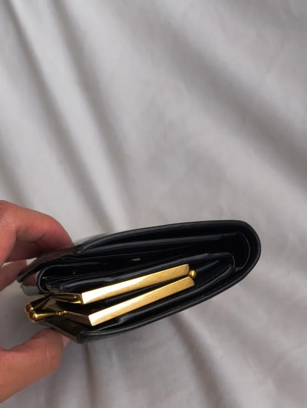 Celine Black Patent Leather Wallet with Snap Closure